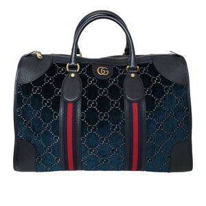 Gucci Blue GG Velvet Medium Duffle Bag with Strap